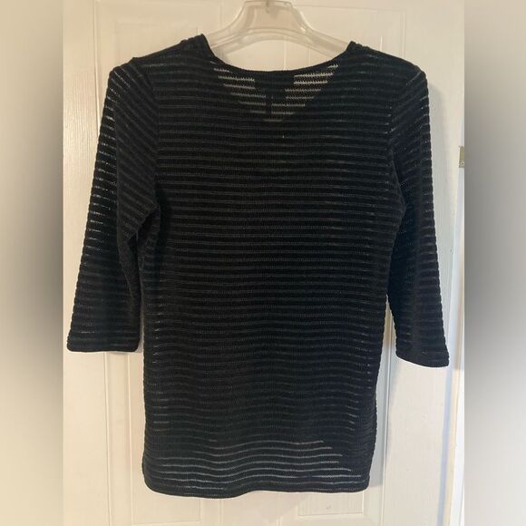 FDJ FRENCH DRESSING JEANS Black Stripe Sheer 3/4 Sleeve Top Size S/P - Picture 3 of 12